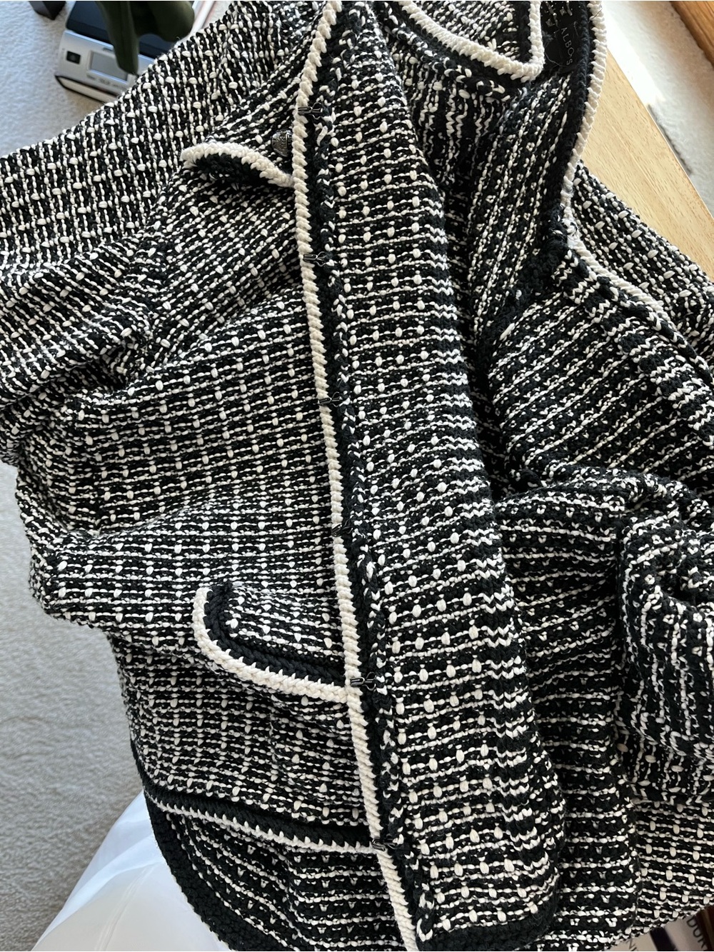 Talbots Black & White Tweed Open-Front Women's Jacket SIZE XL - Picture 7 of 12